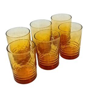 Vintage Libbey Glass Amber Malibu Gold Short Tumblers Juice Glasses - Set of 6